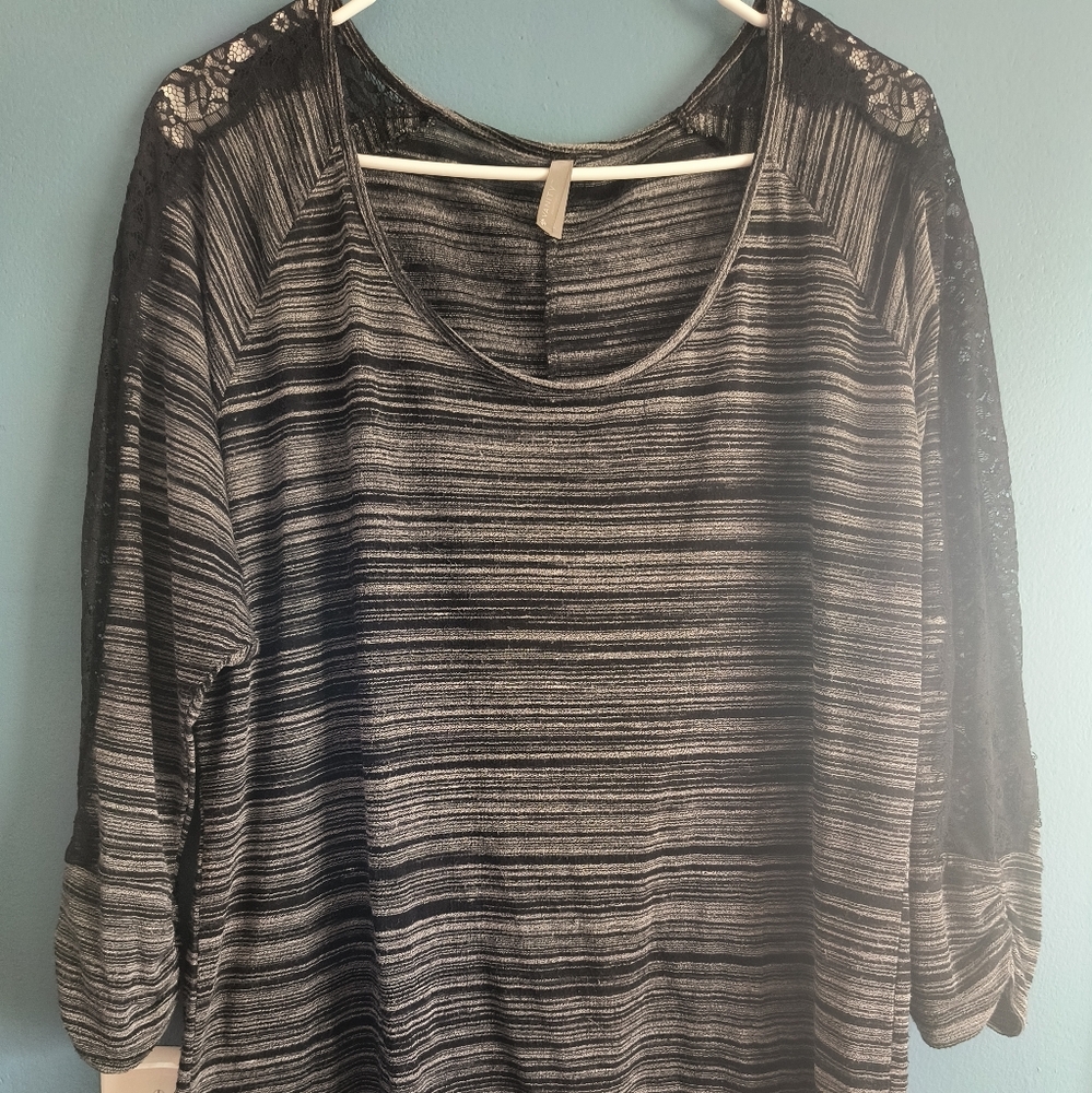 Striped Black and Gray Long Sleeve Top